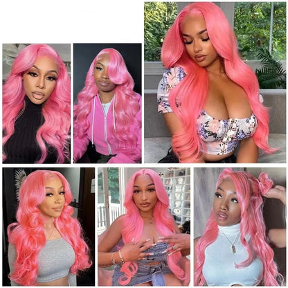 Perruque Lace Front Wig ondulée, colorée rose, 18-24 pouces