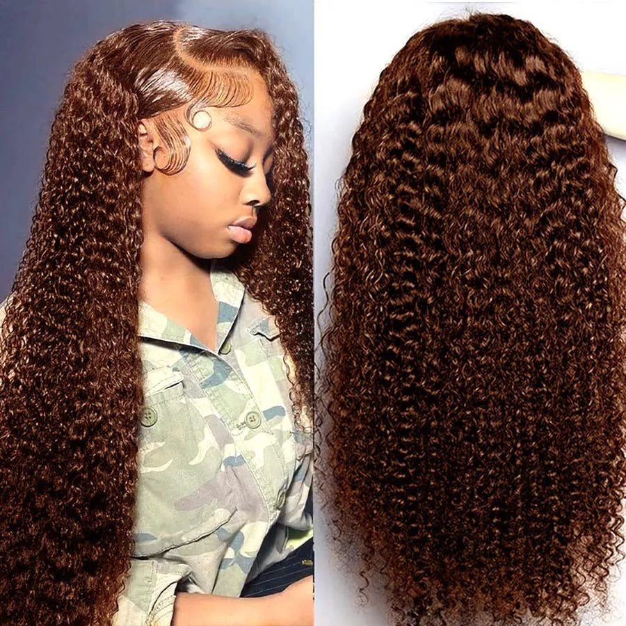 Perruque Lace Front Curly , Cheveux Bruns, 13x4, HD