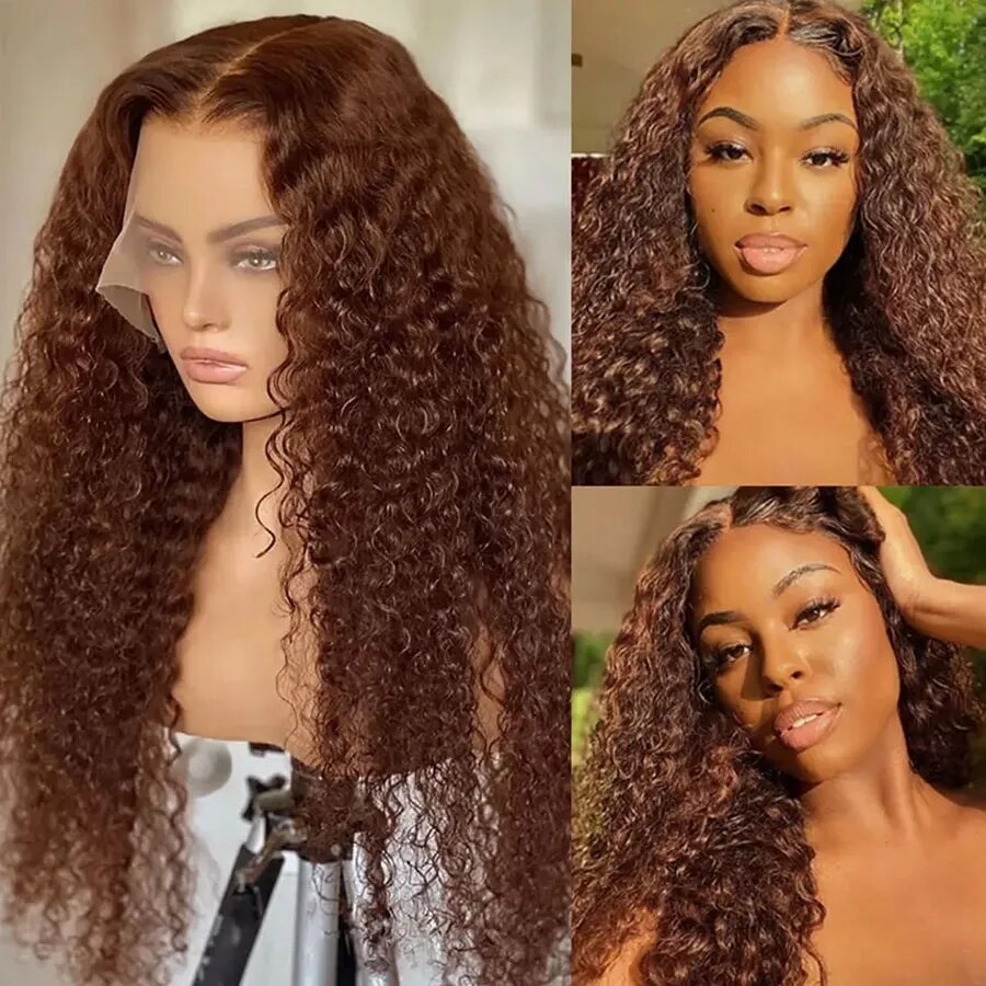 Perruque Lace Front Curly , Cheveux Bruns, 13x4, HD